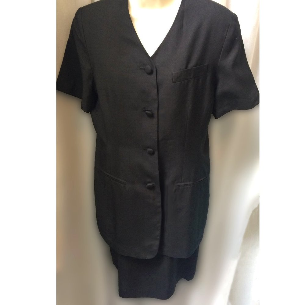 MariAnna 2 Pc Dress Suit Vintage 100% Silk lined Black Sz 10